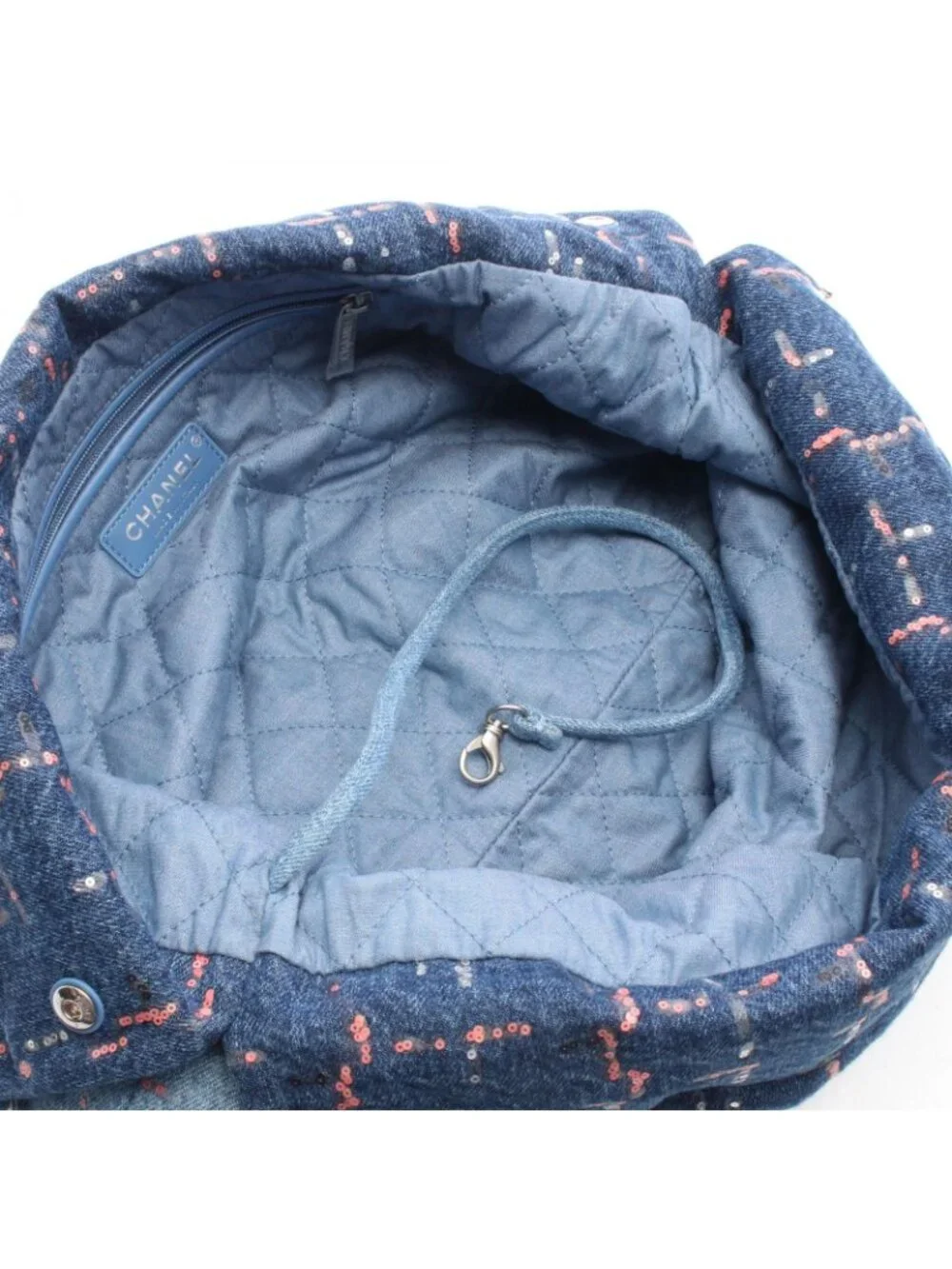 Chanel Shoulder Bag Quilted 22 Large Sequin Blue Denim Chain Backpack